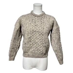 Carraig Donn Sweater‎ Youth Small Beige Wool Cable Knit Irish Aran Pullover Kids